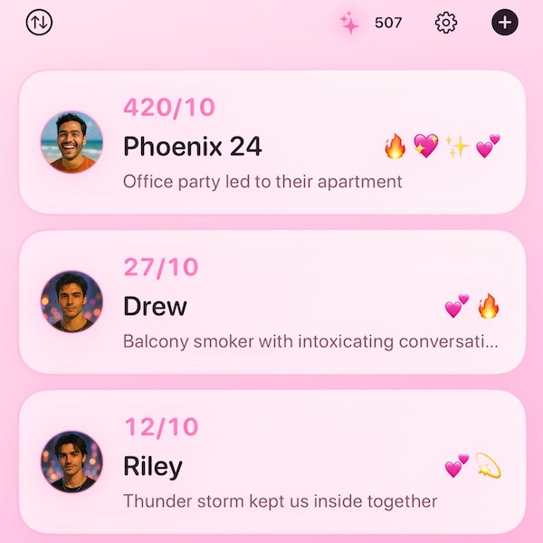 Friend Aura app interface showing connection list with aura scores and emoji reactions